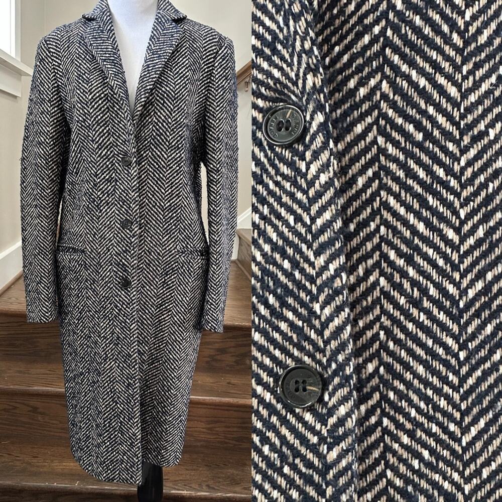 Elegant tan and blue Herringbone Women's Coat